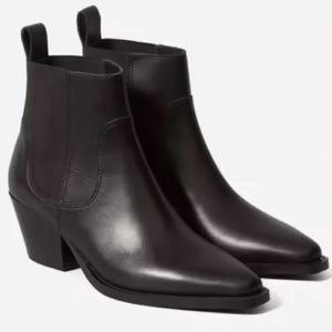 EVERLANE The Western Boot in Black Nappa Leather Pull On Ankle Heel Size 9.5